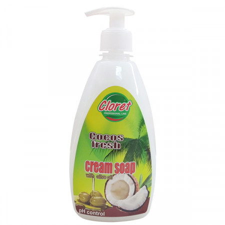 Sapun lichid, 500ml cu dispenser manual, Cocos fresh - cream soap, PH - control, Cloret
