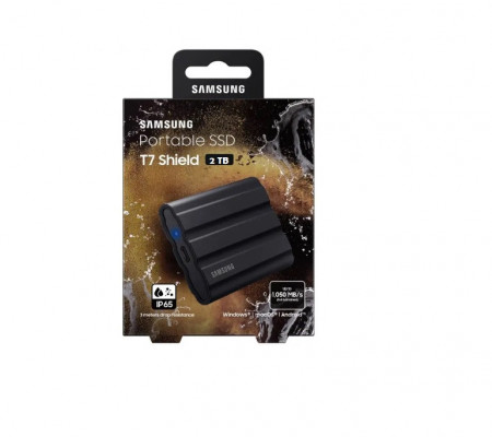 SSD extern Samsung T7 Shield, 2TB, USB 3.2, Black, rezistent conditii grele