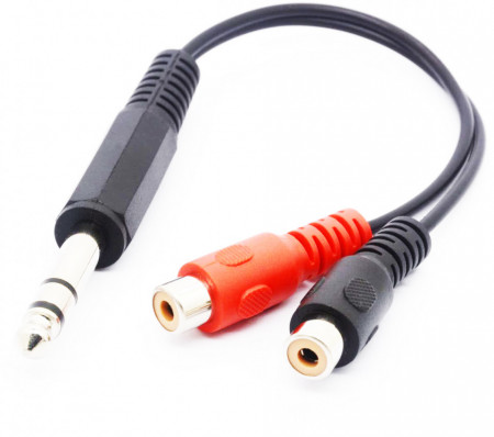 Cablu adaptor , jack stereo 6.3 la 2 x rca mama, 20cm