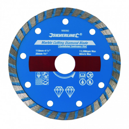 Disc diamantat pentru taiat piatra , marmura , 110 x 20mm , Silverline Marble Cutting Diamond Blade
