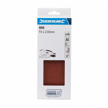 Set 10 foi abrazive, 1/3, 230 x 93mm, grit 80, oxid de aluminiu, Silverline