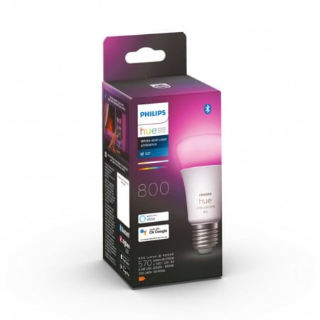 Bec LED RGB inteligent Philips Hue, Bluetooth, Zigbee, A60, E27, 6.5W (75W), 570 lm, lumina alba si colorata