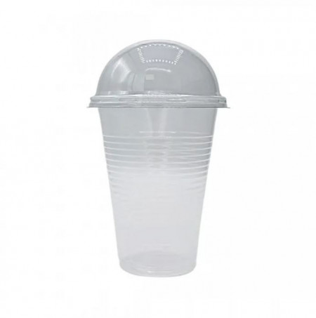 Set 100 pahare cu capac bombat, gradat 300ml, capacitate maxima 400ml, 95mm, Economy