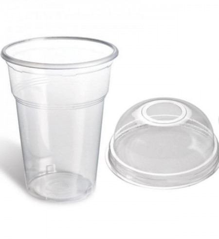 Set 100 pahare cu capac bombat, gradat 400ml, capacitate maxima 500ml, 95mm, Economy