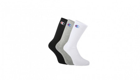 Set 3 perechi sosete lungi unisex, alb, negru, gri, 39/42, Champion