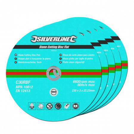 Discuri flex pentru piatra set 5 buc , 230 x 3 x 22.23mm , Silverline Stone Cutting Discs Flat 5pk