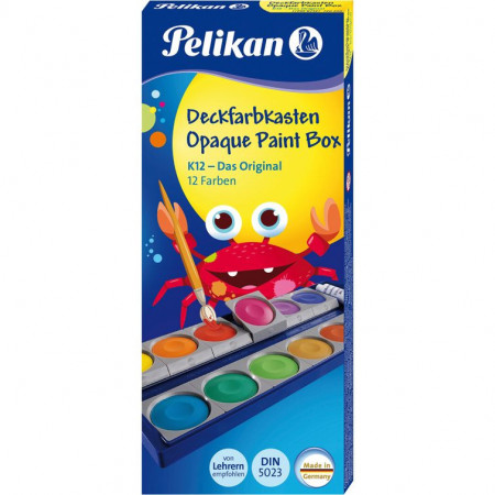 Set 12 acuarele, K12, culori detasabile, tub alb, DIN 5023, Pelikan