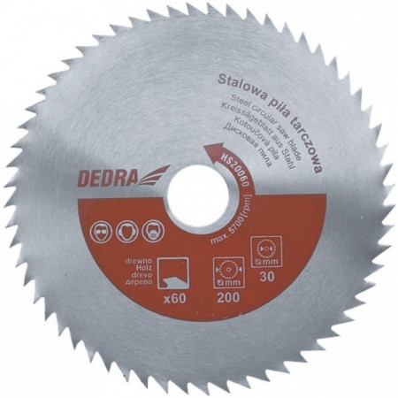 Disc circular pentru taiat lemn , 200mm x 60T x 30mm , otel , Dedra