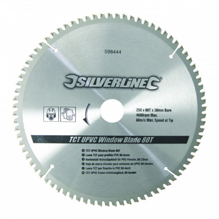 Disc , panza circular , aluiminiu TCT UPVC Window Blade 80T , 250 x 30 - 25, 20, 16mm , Silverline