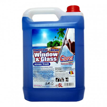 Solutie curatat geamuri, sticla, cu alcool, Ocean Fresh, 5L, Cloret