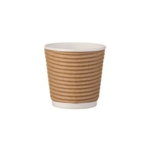 25 darabos duplafalú forróitalos pohár készlet, 4oz, 120ml, d62mm, Ripple kraft, 4oz, 120ml, kraft, kézvédő, kézzel védett