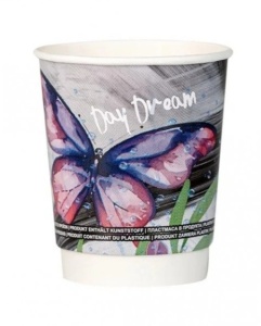25 db-os duplafalú papírpohár készlet kávéhoz, teához, 235ml, 8oz, pillangó mintás, pillangó mintával
