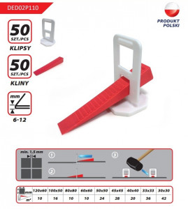 50 darabos klipsz + 50 darab kiegyenlítő ék csempékhez, 6-12mm, Dedra - Img 4