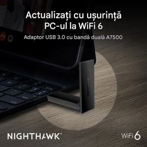 Adaptor USB Wireless profesional, NetGear AX1800, WiFi 6, USB 3.0, 600-1200 Mbps, NETGEAR Nighthawk - Img 3