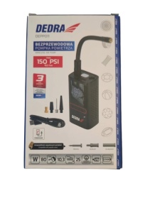 Akkumulátoros kompresszor autóhoz, kerékpárhoz, labdához, akkumulátorok, power bank funkció, 2 x 200mAh, adapterek, 80W, 0 - 10,3 bar, 0 - 10,3 bar, jelzőfények, Dedra - Img 4