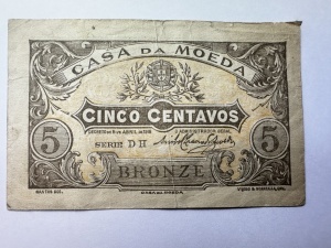 Bancnota - Portugalia – 5 Centavos 1918, Casa da Moeda