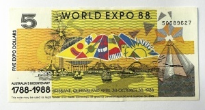 Bancnota - World Expo 88 (Australia, Brisbane) - 5 Expo Follars