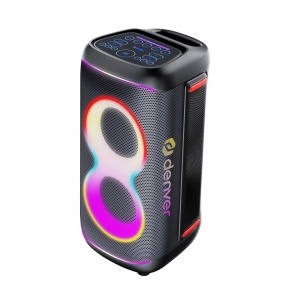Boxă Activă de Petrecere Denver BPS-370, 100W RMS, Două Woofer-e 6.5", Bluetooth 5.3, Karaoke, Microfon Wireless Inclus, Lumini LED RGB, TWS, IPX4, Roți și Mâner, Neagra - Img 9