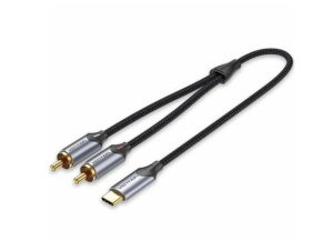 Cablu audio premium de la USB-C la 2 x RCA TATA, 1.5m, conectori auriti, Vention