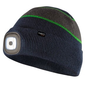 Caciula cu lanterna LED, albastru marin-gri-verde PREMIUM