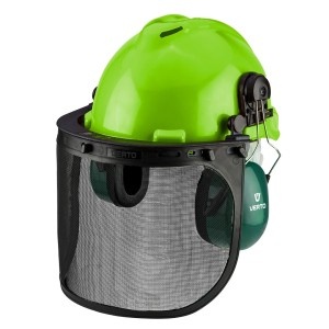 Casca de protectie cu protectie urechi si viziera textila, 3 in 1