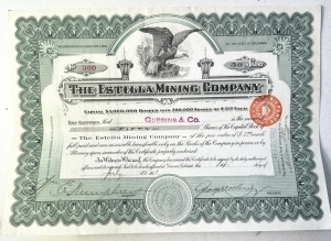 Certificat de acțiuni (1911) • The Estella Mining Company, Colorado – SUA