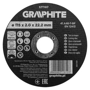 Disc de taiere, corindon, pentru metal 115 x 2.0 x 22.2 mm, 41 A46-T-BF