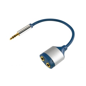 Distribuitor audio, mufă stereo metalic 3,5 mm - 2x prize stereo metalice 3,5 mm, 0,15 m
