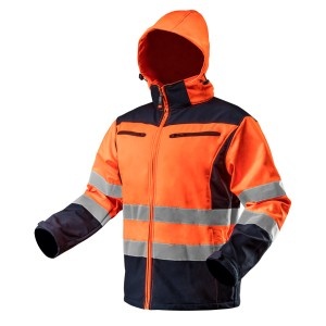 Jacheta de lucru cu vizibilitate ridicata, softshell cu gluga, portocalie, marimea S