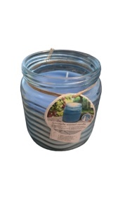 Lumanare mare aromatica cu Citronella, anti-insecte, ardere 23 ore, borcan sticla, 12.5 x 11.5 cm, albastru