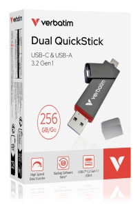 Memorie Verbatim Dual QuickStick. Capacity: 256GB, Device interface: USB Type-A / USB Type-C, USB version: 3.2 Gen 1 (3.1 Gen 1), Read speed: 550 MB/s, Write speed: 500 MB/s. "32041" - Img 2