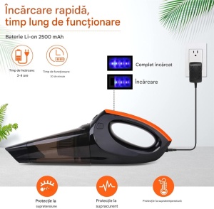 MINI hordozható porszívó beépített akkumulátorral, 11.1V, 65W, ideális autóhoz, asztalhoz, nehezen hozzáférhető helyekre, HEPA szűrővel, VACPOWER - Img 2