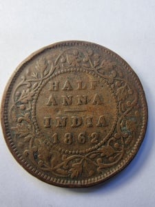 Moneda Coloniala - Half Anna 1862 - India Britanica - Victoria