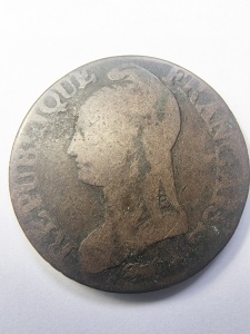 Moneda Franta - Prima Republica - 5 Centimes 1799 ( anul 8 )