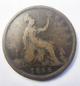 Moneda Regatul Unit - Victoria - 1 Penny 1866 - Img 2
