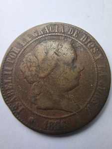 Monedă Spania 1856 – Regina Isabel II – 5 Céntimos de Escudo
