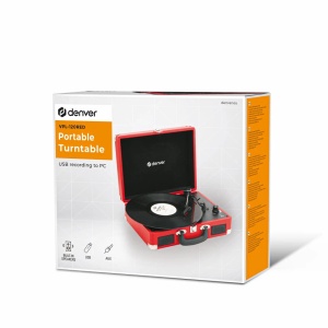 Pick-up vinil tip valiza cu boxe incorporate, amplificare incorporata, port USB transfer media, ROSU, DENVER - Img 3