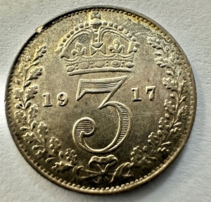 REGATUL UNIT - GEORGE V - 3 PENCE 1917 - ARGINT 0.925 - Img 2