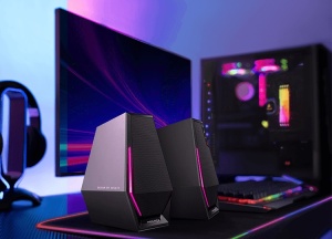 Set 2 boxe active pentru GAMING, PC, bluetooth,monitor audio, LED RGB, 5W, sunet HI-FI, incinte lemn si aluminiu, NEGRU, Edifier G1500-BK - Img 7