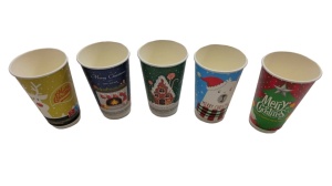 Set 500 pahare carton pentru bauturi calde, ceai, cafea, vin fiert, tematica Craciun, targuri, 16oz, 470ml, D90mm - Img 2