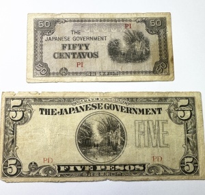 Set Bancnote - Filipine - Ocupatie Japoneza - 50 Centavos + 5 Pesos ( 1942-1945 )