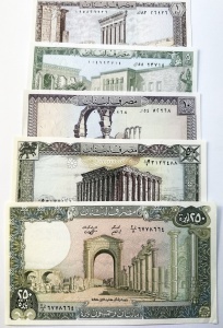 Set Bancnote Liban - 1/5/10/50/250 Livres ( 1964-1988 )