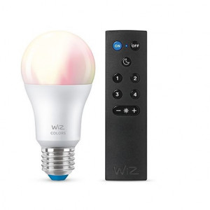 Set bec LED inteligent + telecomanda WiZ RGB, multicolor Wi-Fi, A60, E27, 8W (60W), 806 lm, temperatura lumina alba calda, compatibil Google Assistant/Alexa/Siri, AMBALAJ DETERIORAT - Img 5