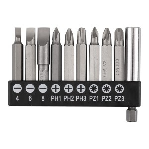 Set de biti SL4/6/8, PH1/2/3, PZ1/2/3 x 50 mm, cu suport magnetic 60 mm, 10 buc.