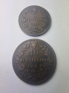 Set Monede - 5 & 10 Centesimi 1867 – Regatul Italiei, Vittorio Emanuele II - Img 2
