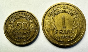 Set Monede Franta - 50 Centimes + 1 Franc 1937-1939