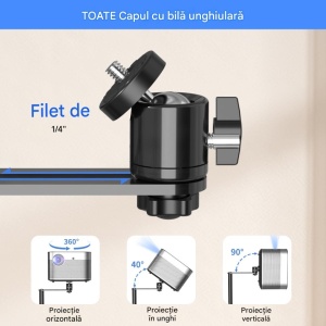 Suport premium de podea pentru proiector video, camera foto/video, dispozitive cu montura filet 1/4, telescopic, bara decalare maxim 0.82m, Suptek - Img 2