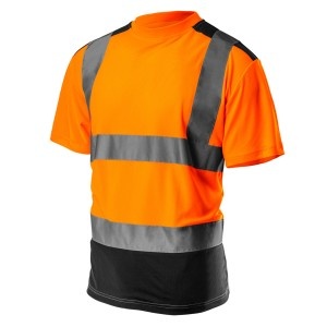 Tricou vizibilitate marita, portocaliu, benzi reflectoriz. baza neagra,M