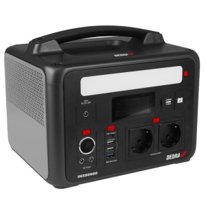 Vészhelyzeti áramforrás, kemping, horgászat, lakókocsi, 600W állandó / 1200W csúcs, 220V, 12V, USB, Dedra
