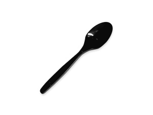 100 darabos készlet fekete műanyag kanál, újrahasználható, 18cm